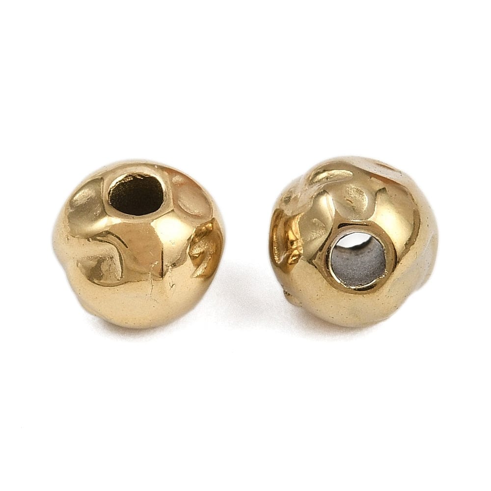 Vandfaste Hamrede Stål Perler – Runde, 18K Forgyldt (6mm) 6 stk. - Uniq Perler - 116010