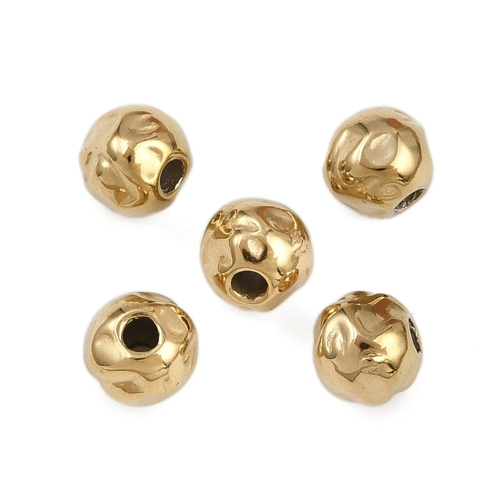 Vandfaste Hamrede Stål Perler – Runde, 18K Forgyldt (6mm) 6 stk. - Uniq Perler - 116010