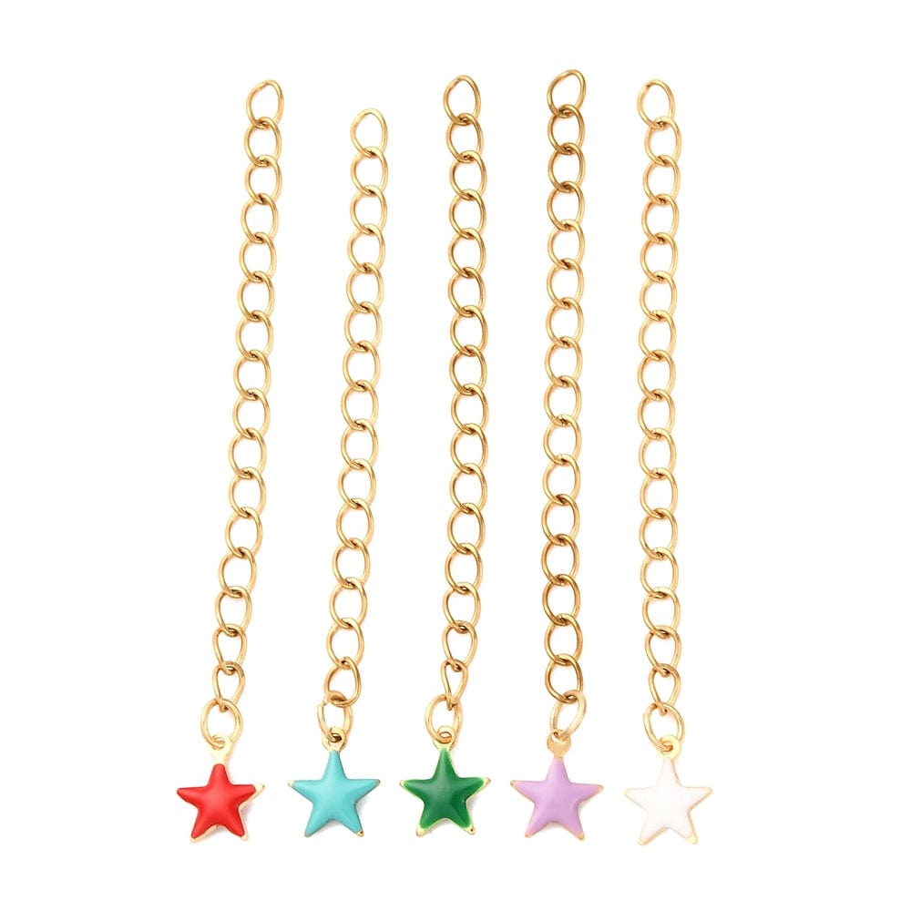 Vandfaste Kædeforlængere med Emalje Stjerne – Forgyldt Stål (61mm) 2 stk - Uniq Perler -