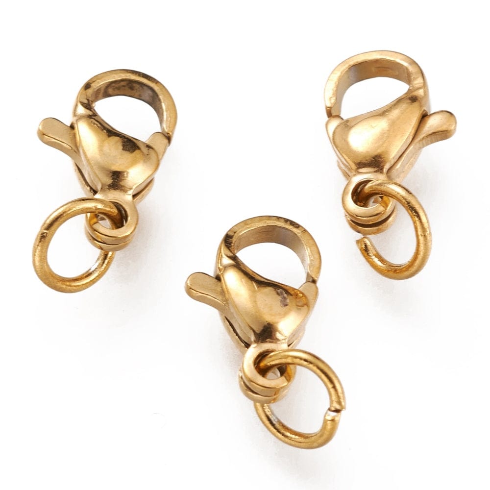 Vandfaste Karabinlåse Inkl. Øsken – Forgyldt Stål (10x7mm, 2 stk) - Uniq Perler - 99933