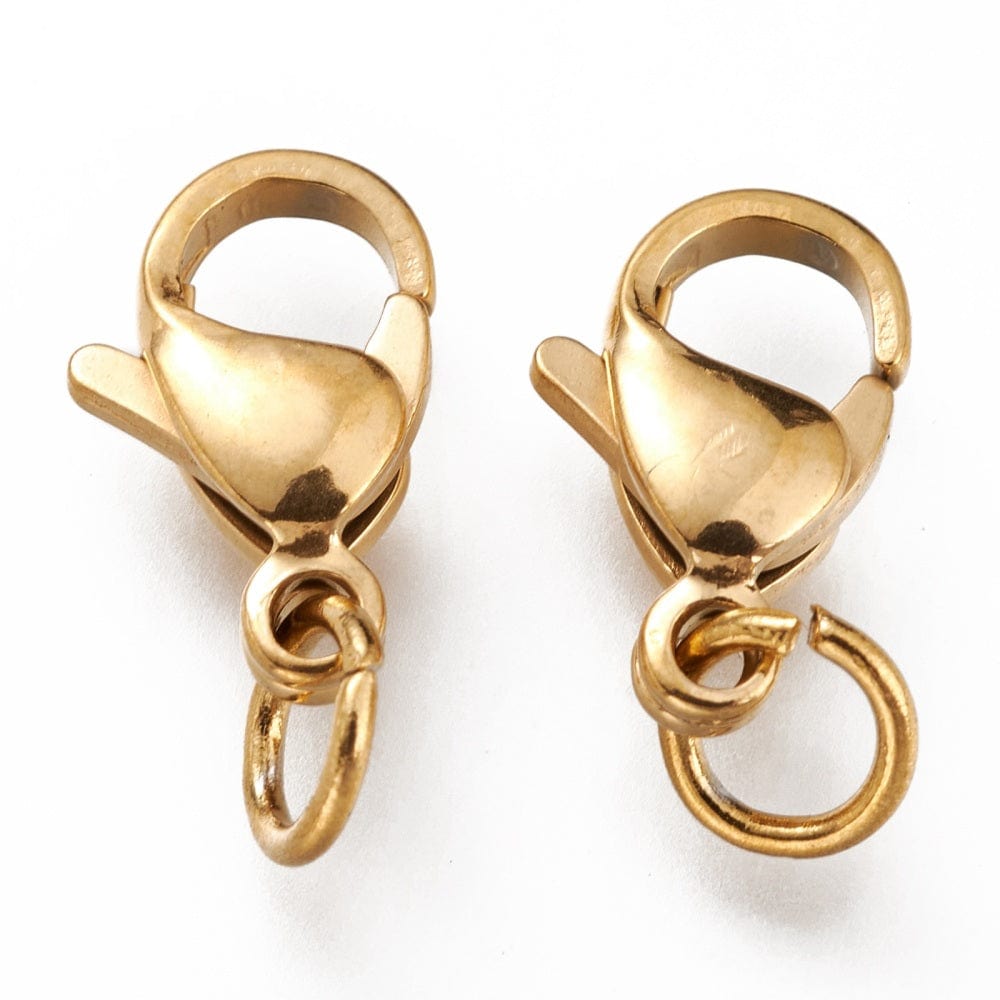 Vandfaste Karabinlåse Inkl. Øsken – Forgyldt Stål (11x7x3mm, 10 stk) - Uniq Perler - 113992