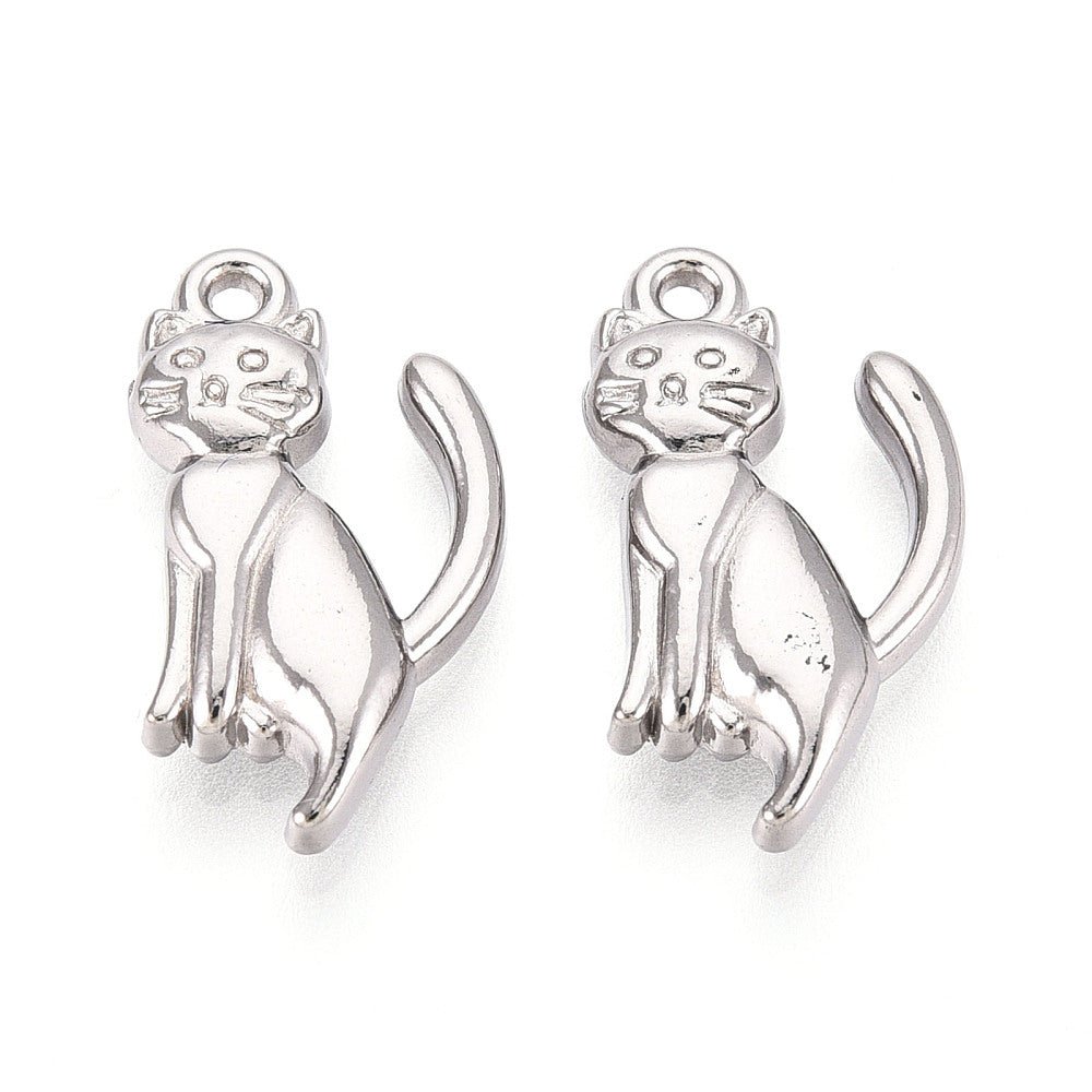 Vandfaste Katte Vedhæng – Stål (20.5x11.5x3.5mm) 2 stk - Uniq Perler -