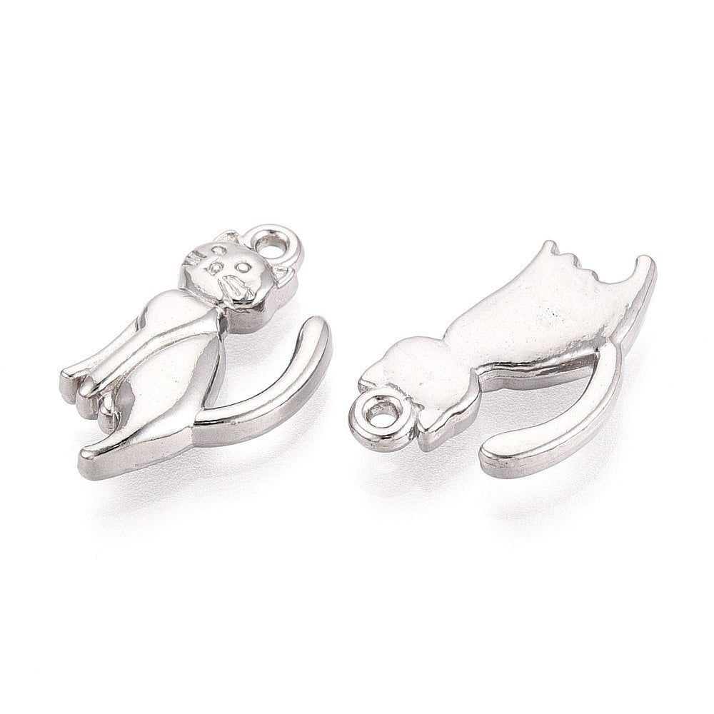 Vandfaste Katte Vedhæng – Stål (20.5x11.5x3.5mm) 2 stk - Uniq Perler -