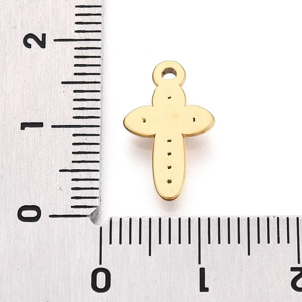 Vandfaste Kors Vedhæng – 18K Forgyldt Stål Med Rhinsten (16x9.5x2mm) - Uniq Perler - 118943