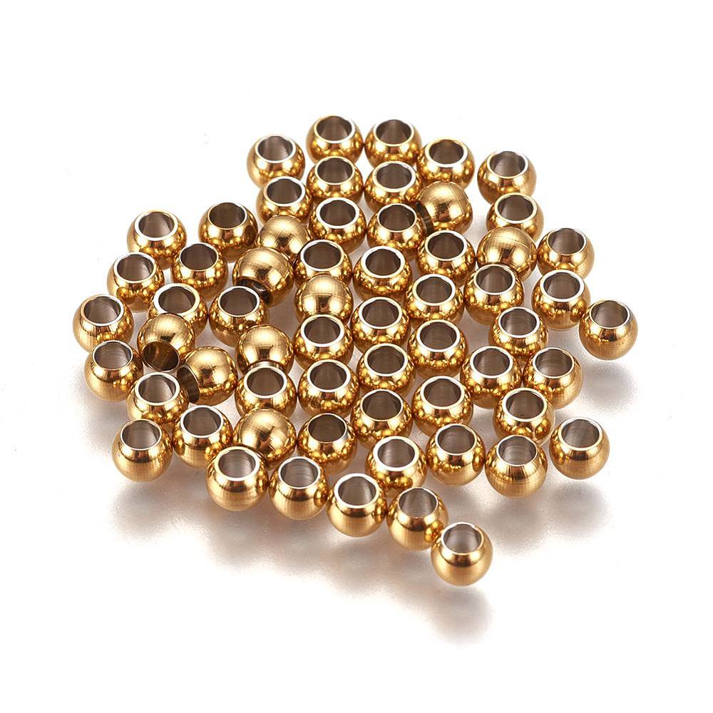 Vandfaste Mellemleds Perler – Rund, 18K Forgyldt Stål (4x3mm) 10 stk. - Uniq Perler - 123996