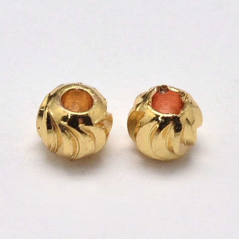 Vandfaste Messing Perler Med Tvistet Mønster, Forgyldt, (3x2mm) 20 stk - Uniq Perler - 849840