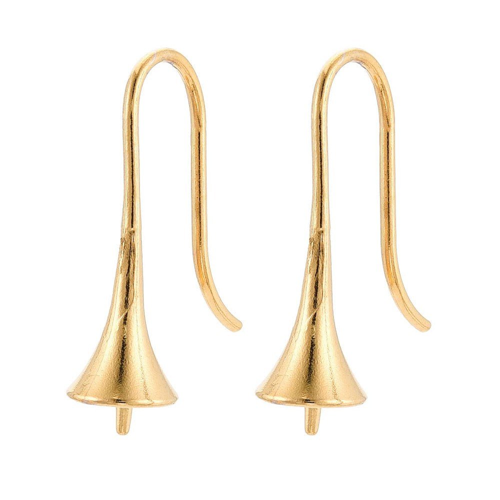 Water-resistant Ear Hooks to Half-Drilled Beads – Bell Shape, 18K Gold-plated Steel (23x6,5mm)