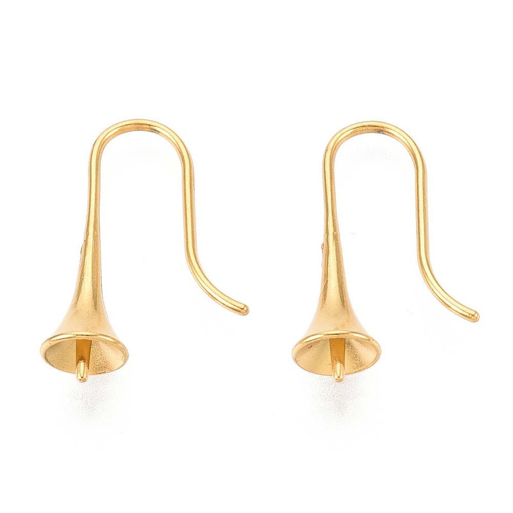 Water-resistant Ear Hooks to Half-Drilled Beads – Bell Shape, 18K Gold-plated Steel (23x6,5mm)