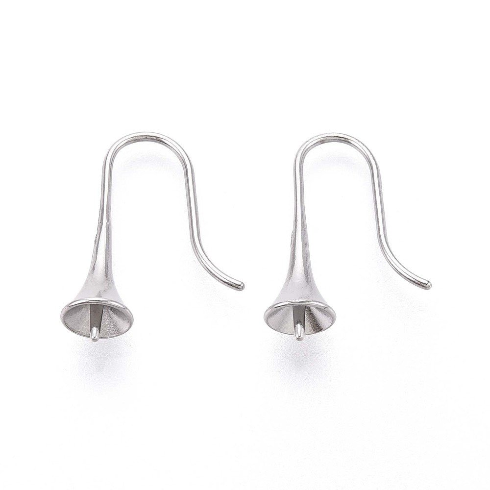 Vandfaste Ørekroge til Halvborede Perler – Klokkeform, Stål (23x6,5mm) - Uniq Perler - 119894