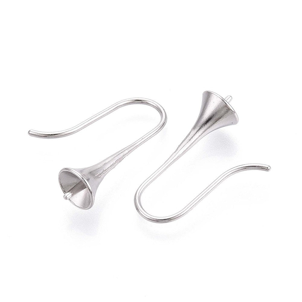 Vandfaste Ørekroge til Halvborede Perler – Klokkeform, Stål (23x6,5mm) - Uniq Perler - 119894