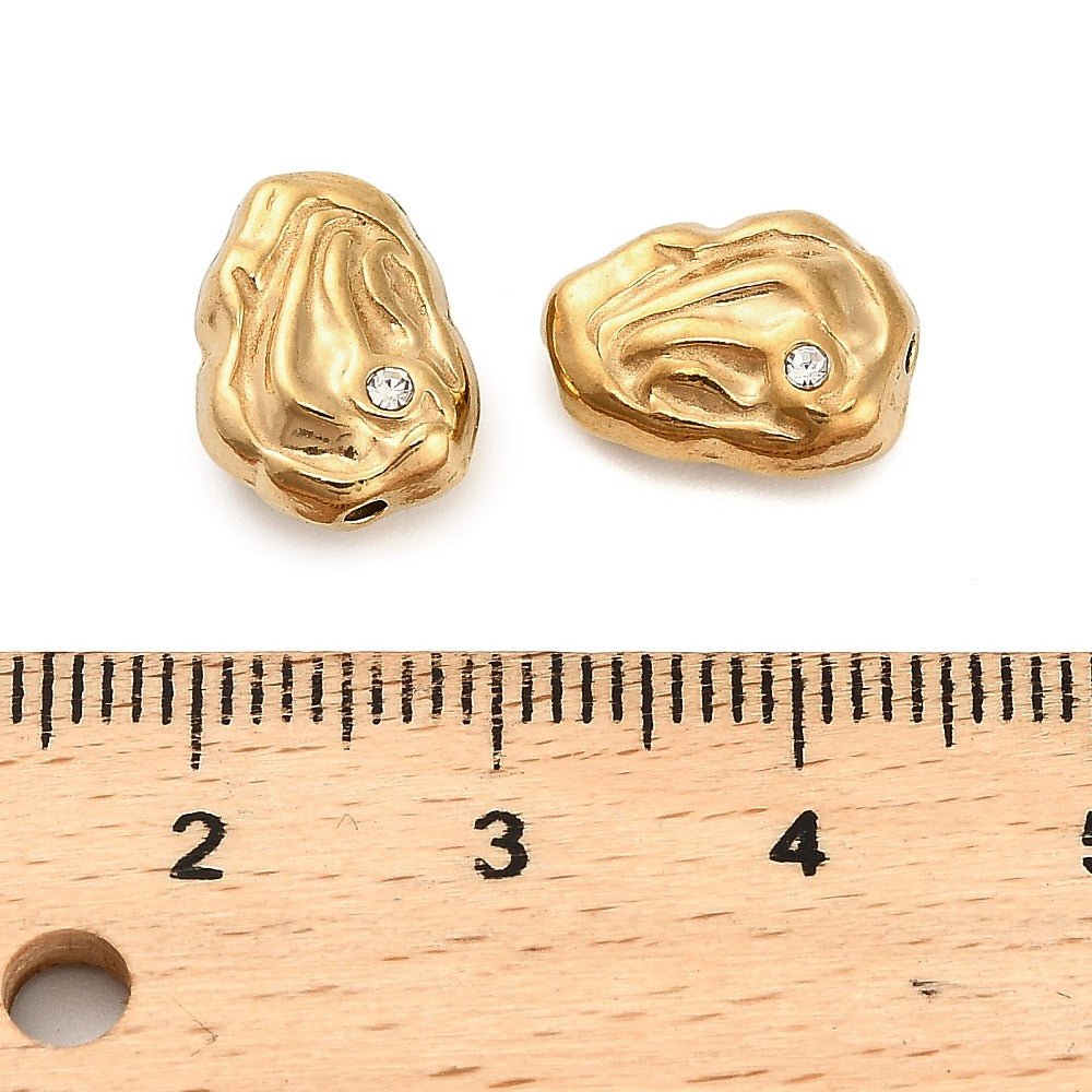 Vandfaste Organiske Stål Perler – 18K Forgyldt Stål (12,5x9,5x4,5mm) 2 stk. - Uniq Perler -