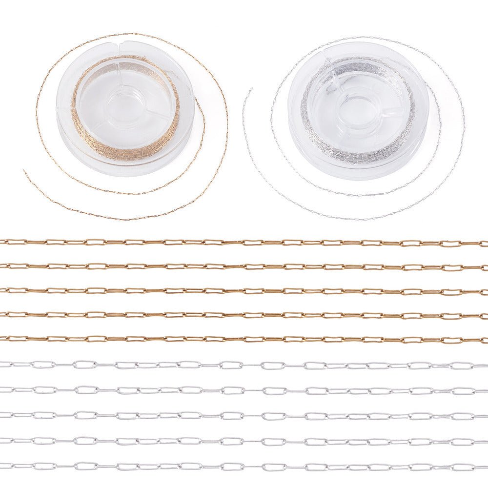 Wasserfeste Papierklammer-Ketten – 18K Vergoldet & Stahl, 5 m pro Farbe (2,2 x 0,7 mm)