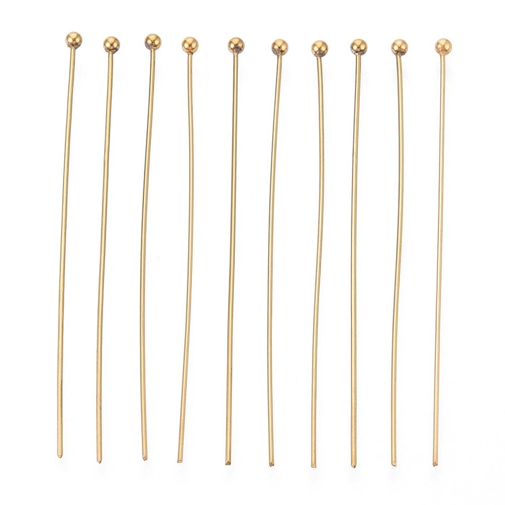 Vandfaste Perlestave Med Rundt Hoved – 18K Forgyldt Stål (50x0,5mm) 100 stk - Uniq Perler - 115529