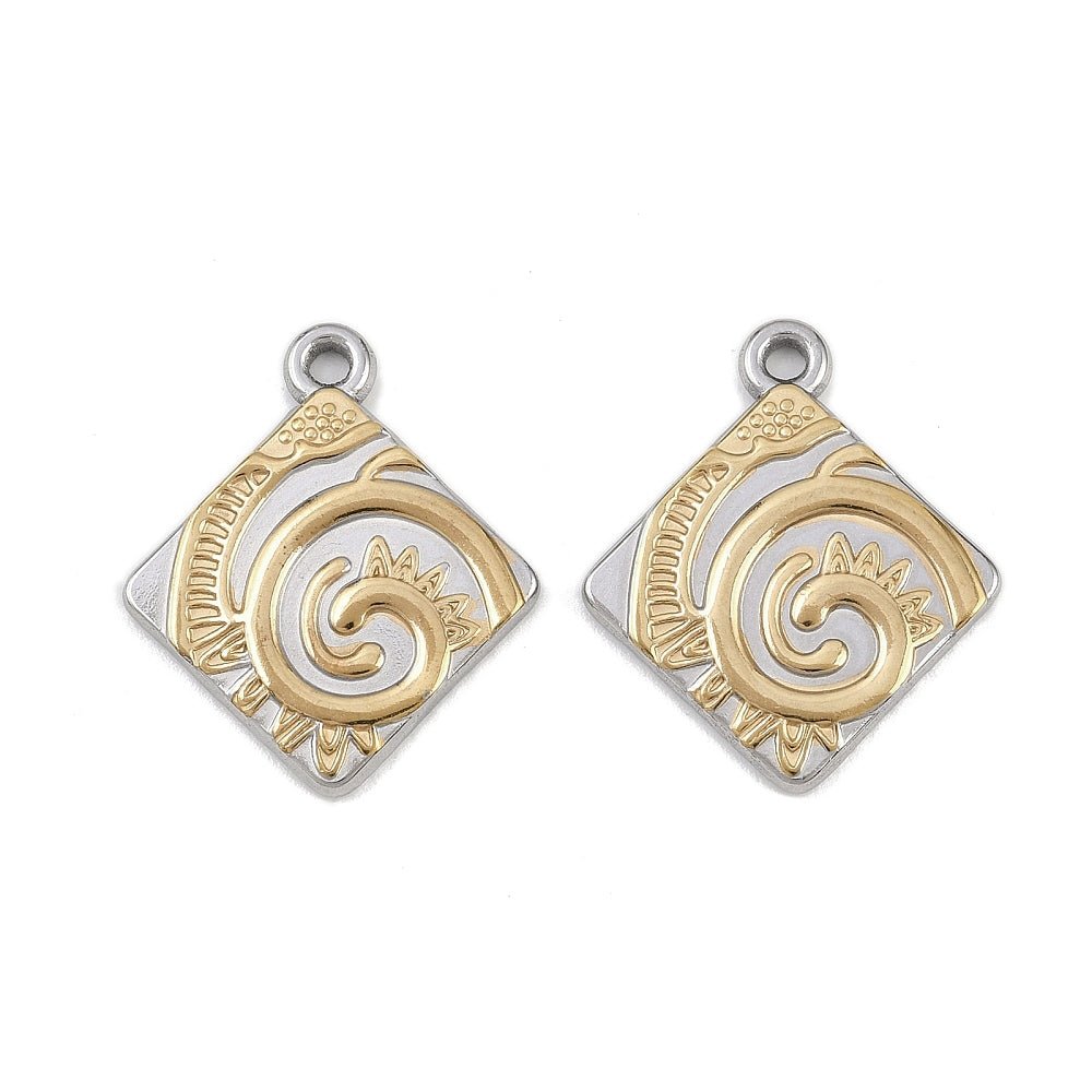 Vandfaste Rombe Vedhæng – 18K Forgyldt Stål (25x21x2.5mm) - Uniq Perler -