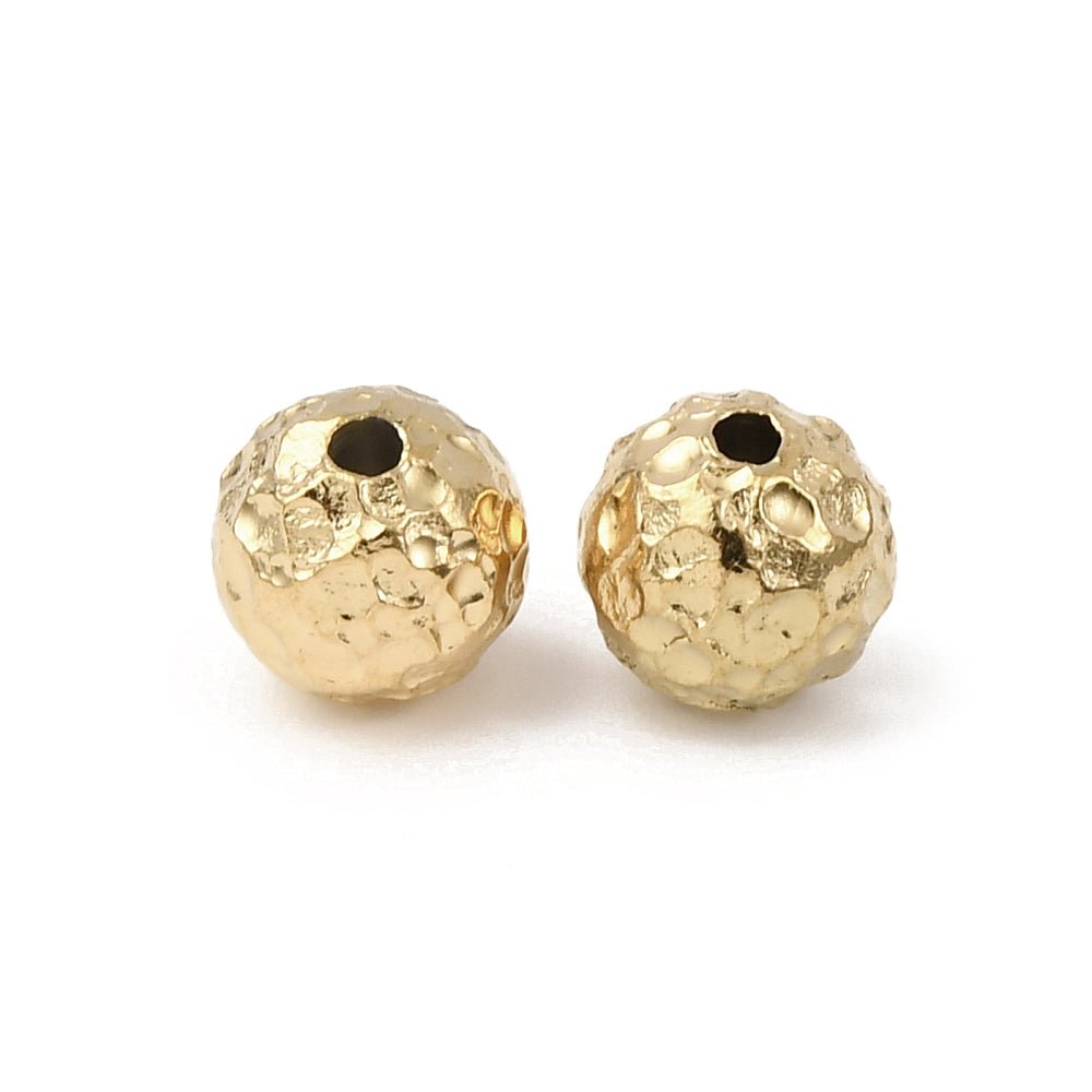 Vandfaste Runde Stål Perler – 18K Forgyldt, Tekstureret (8mm) 2 Stk - Uniq Perler -