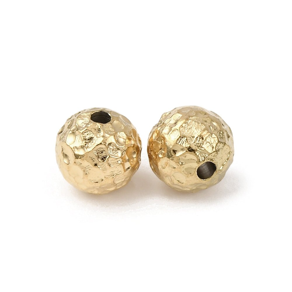 Vandfaste Runde Stål Perler – 18K Forgyldt, Tekstureret (8mm) 2 Stk - Uniq Perler -