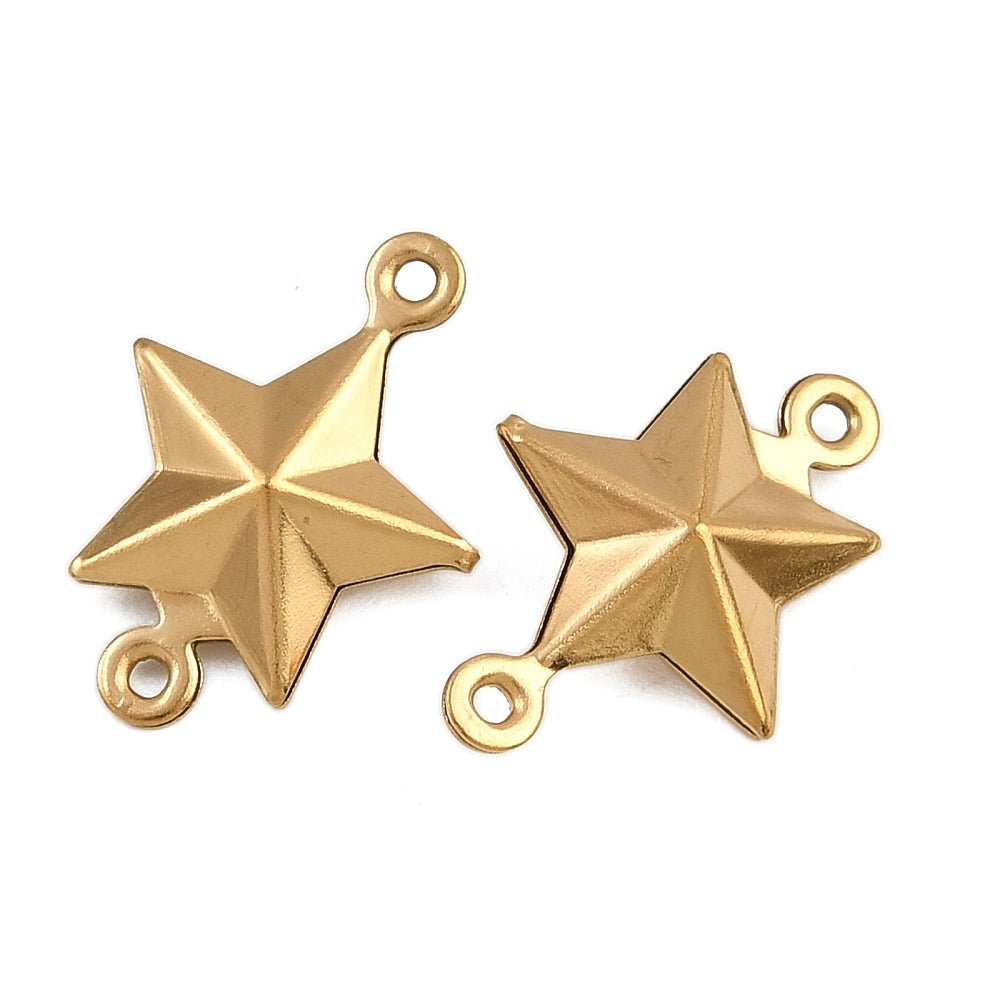 Vandfaste Stjerne Mellemled - Forgyldt Stål (13x18x4.5mm) 2 stk - Uniq Perler -