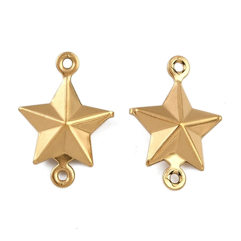 Vandfaste Stjerne Mellemled - Forgyldt Stål (13x18x4.5mm) 2 stk - Uniq Perler -