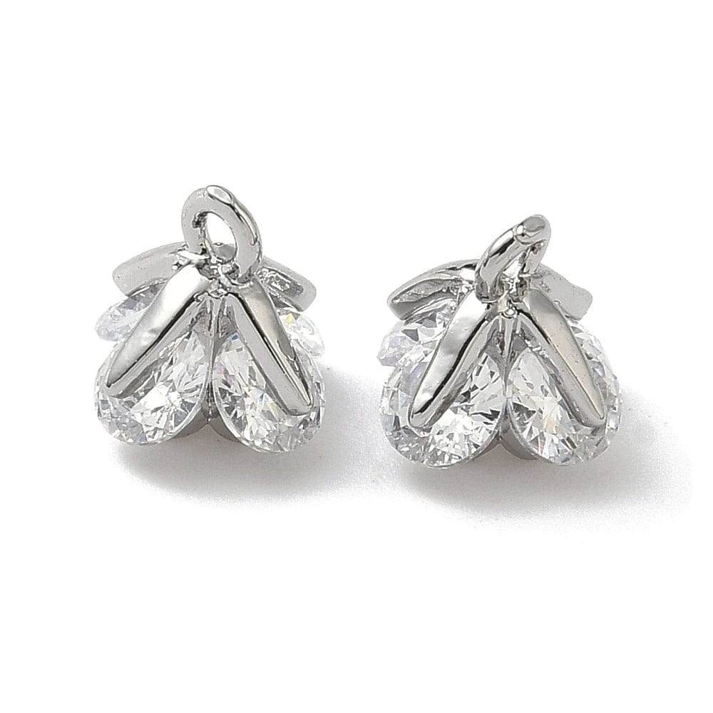 Vedhæng– Blomst m. Zirkonia, Platin farvet Messing (8,5mm) 4 stk. - Uniq Perler - 115694