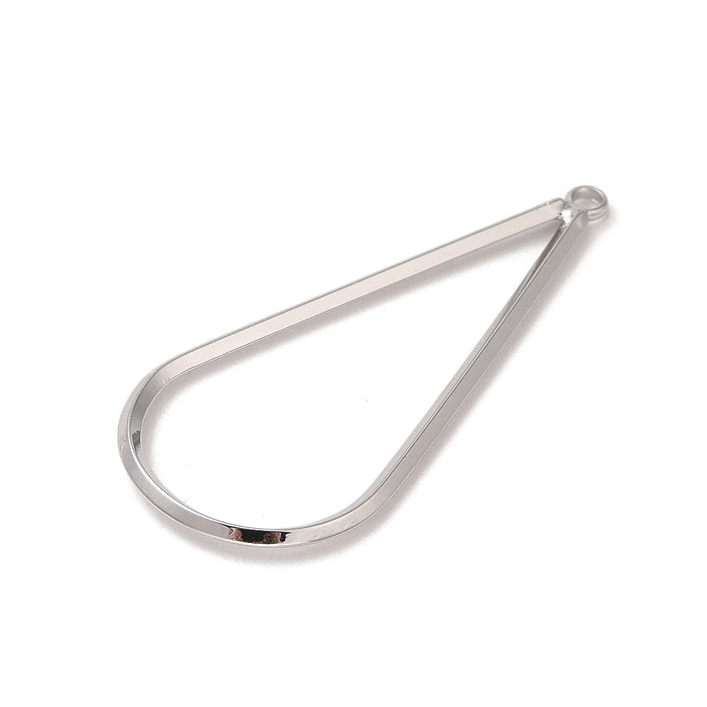 Vedhæng – Dråbeformet, Platinumbelagt Messing (41mm) 6 stk. - Uniq Perler - 115682