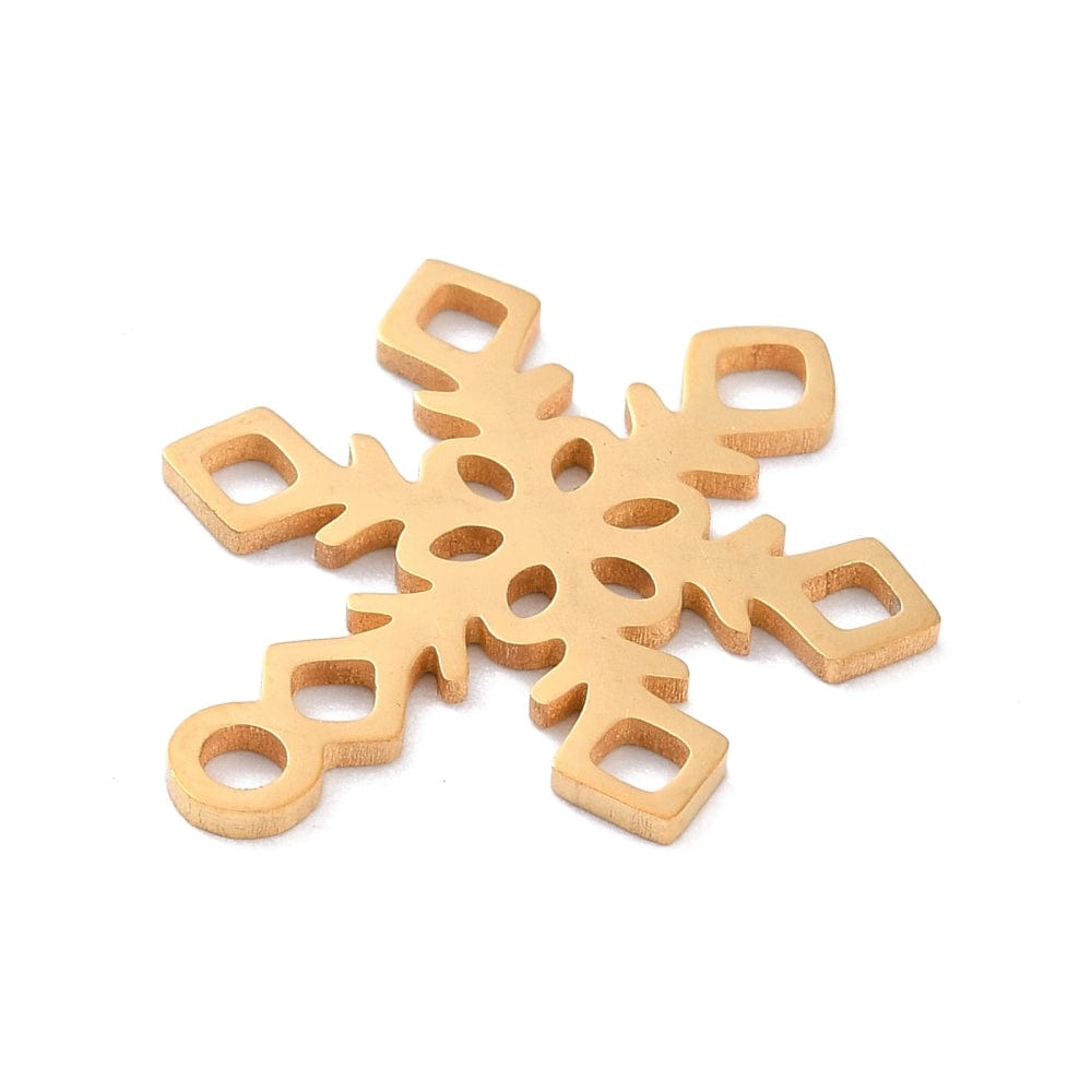 Vedhæng i Vandfast Stål – Snefnug, Guld (17,5x23mm, 2 stk) - Uniq Perler - 116181