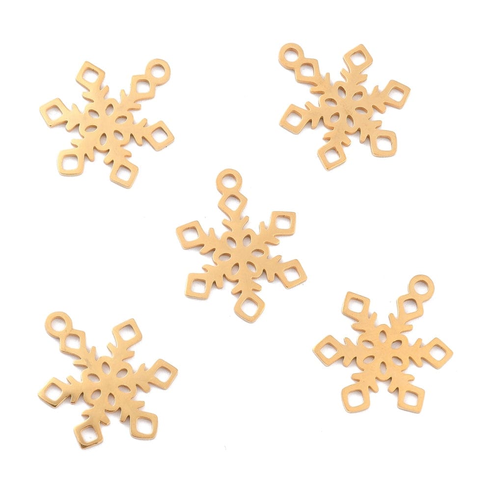 Vedhæng i Vandfast Stål – Snefnug, Guld (17,5x23mm, 2 stk) - Uniq Perler - 116181