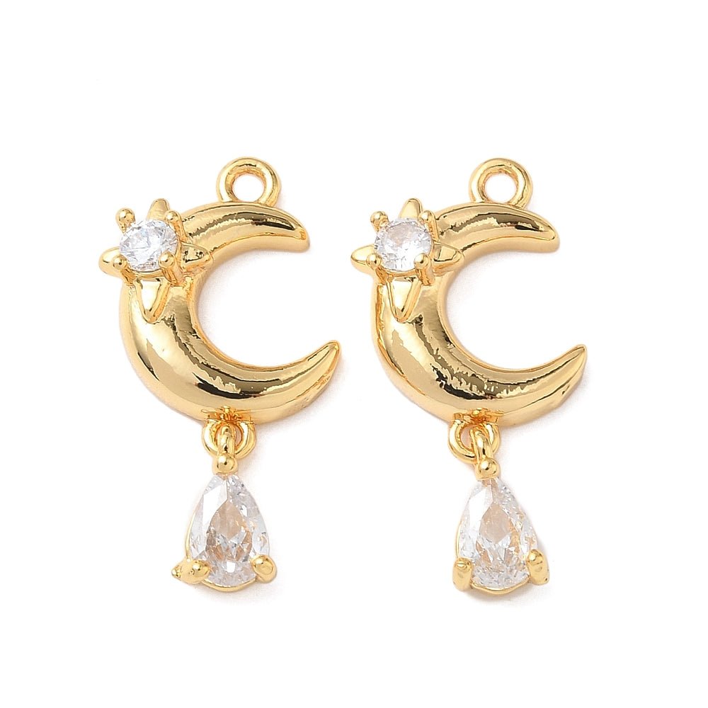 Vedhæng – Måne, 18K Forgyldt med Zirkonia (24x12x5.5mm) - Uniq Perler -