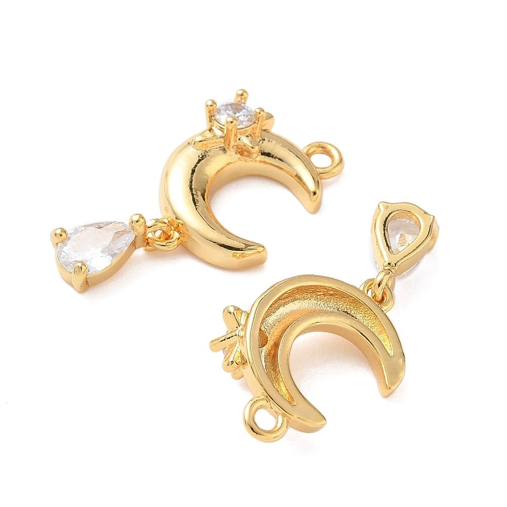 Vedhæng – Måne, 18K Forgyldt med Zirkonia (24x12x5.5mm) - Uniq Perler -