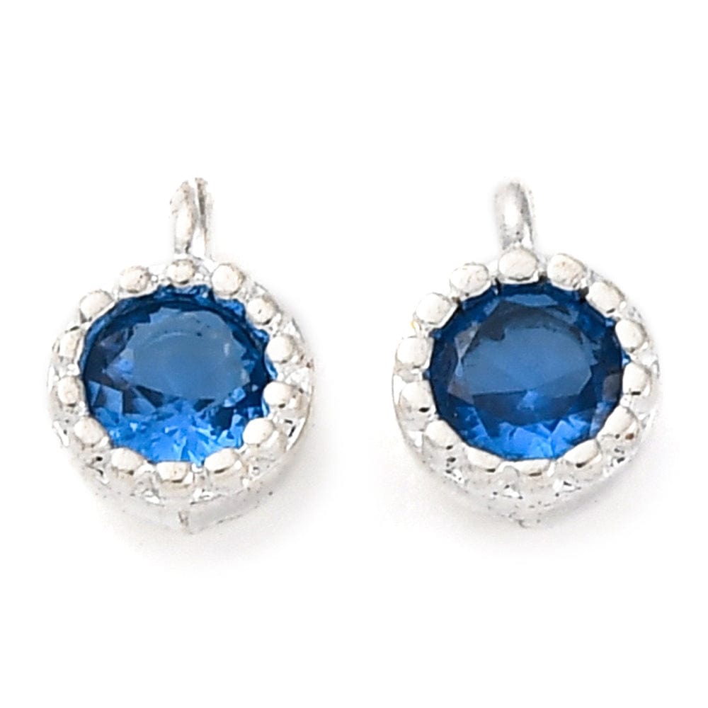 Vedhæng Med Blå Zirkonia Sten, Langtidsholdbar Forsølvet, 6x4mm, 2 stk. - Uniq Perler - 114221