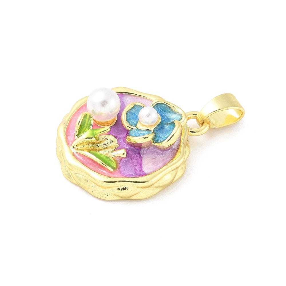 Vedhæng Med Blomster Detaljer, 18K Forgyldt, (23,5x20mm) - Uniq Perler - 114721