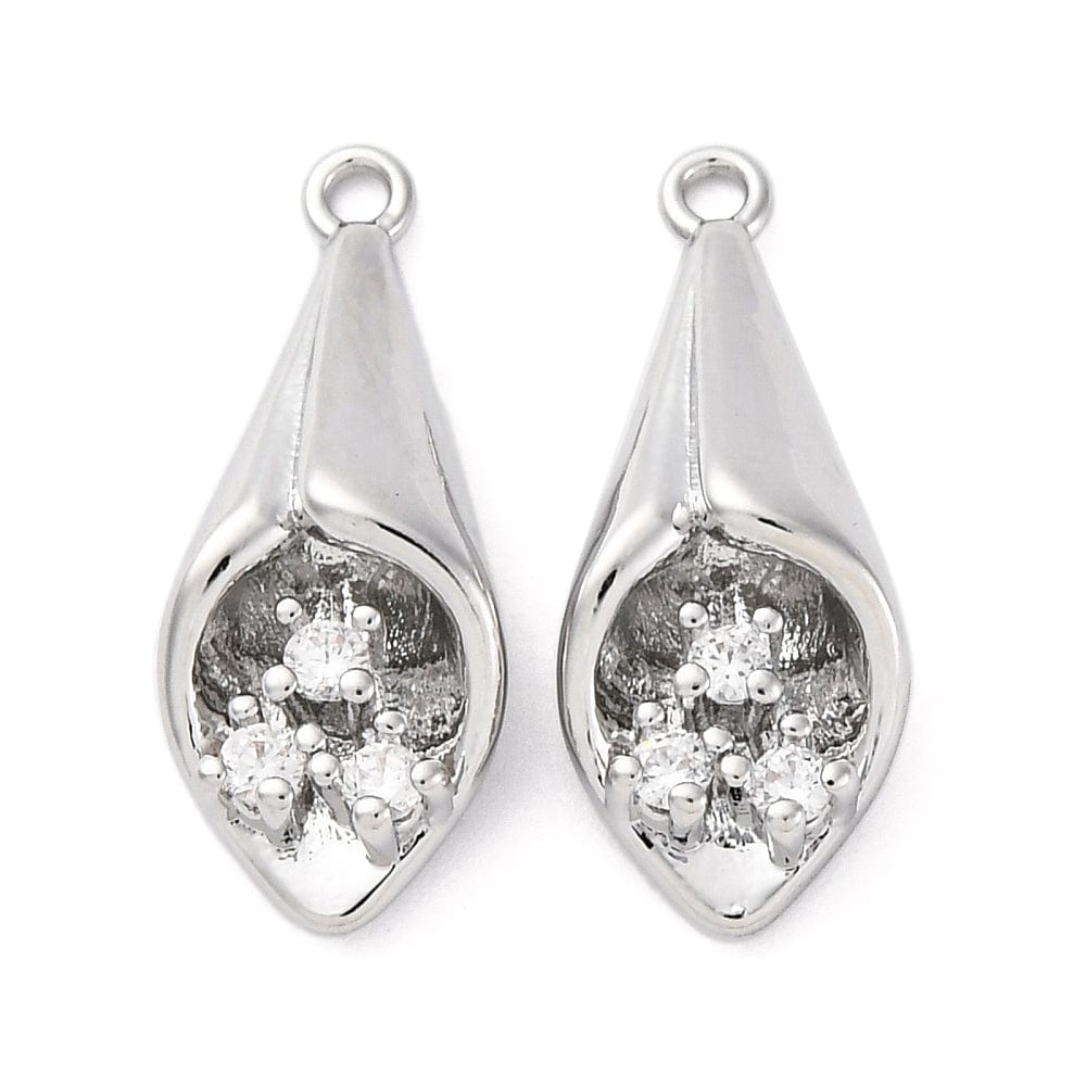 Vedhæng Med Klare Rhinsten, Platin Belagt, 20x8mm - Uniq Perler - 039217