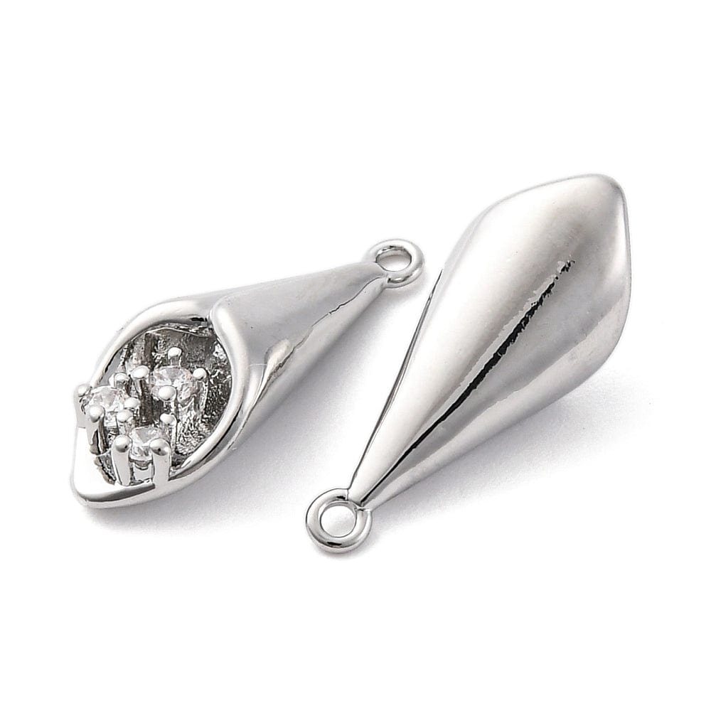 Vedhæng Med Klare Rhinsten, Platin Belagt, 20x8mm - Uniq Perler - 039217