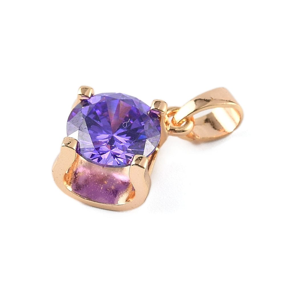 Vedhæng Med Lilla Zirkonia Sten, Langtidsholdbar Forgyldning, (12x14x7mm) - Uniq Perler - 114827