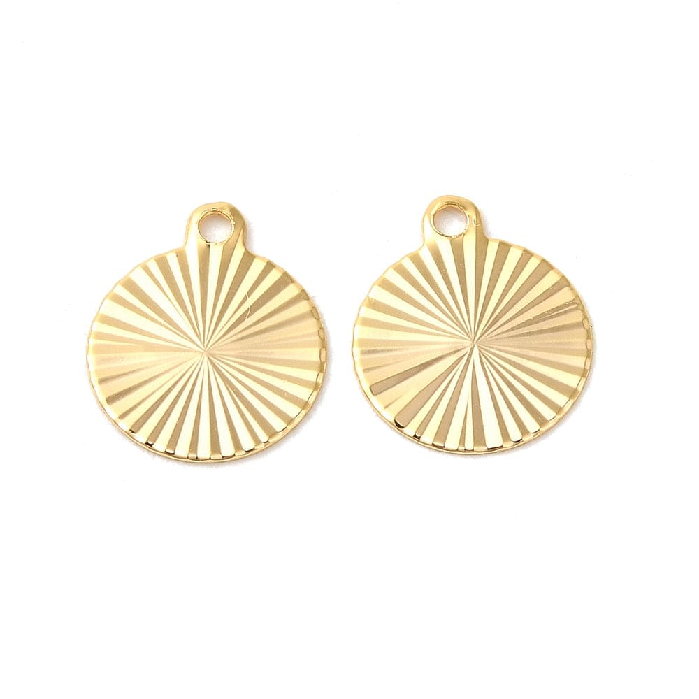 Vedhæng Med Mønster – Flad Rund, 18K Forgyldt Messing (10mm) - Uniq Perler - 115678