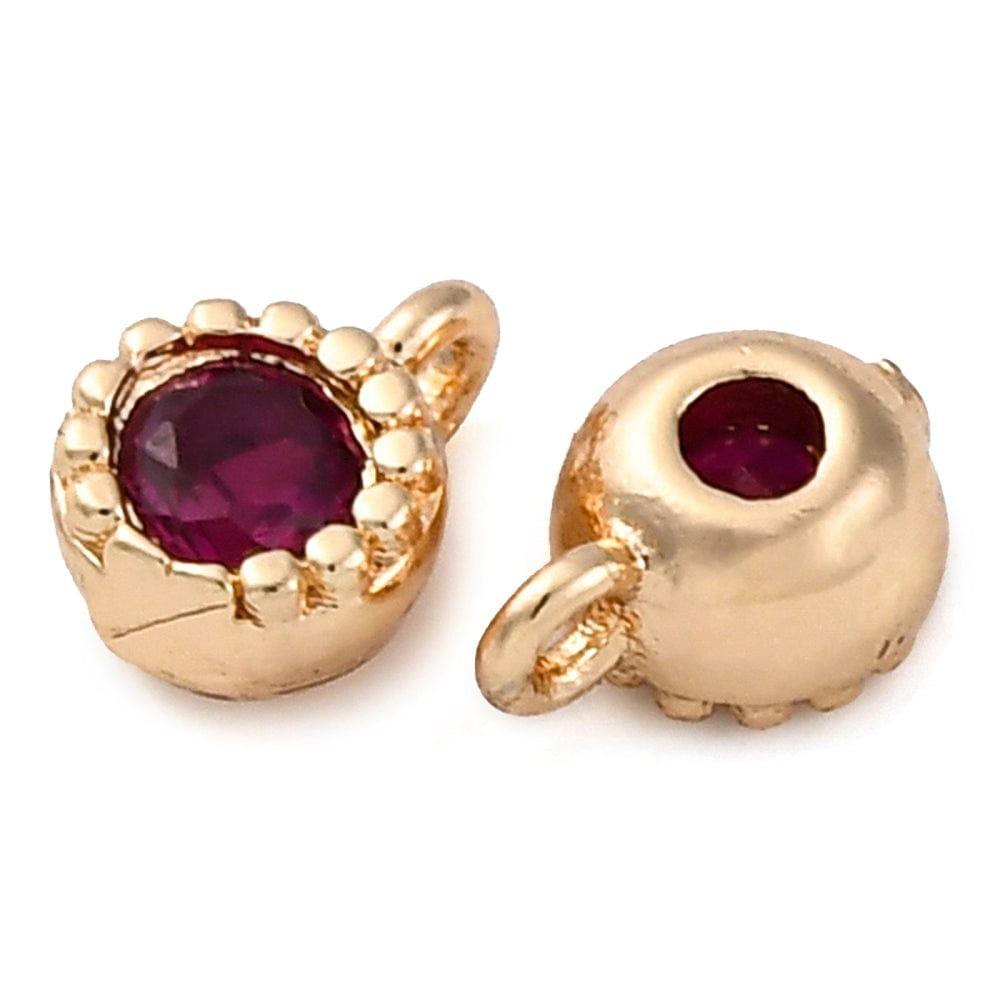 Vedhæng Med Rød Zirkonia Sten, Langtidsholdbar Forgyldt, 6x4mm, 2 stk. - Uniq Perler - 114219