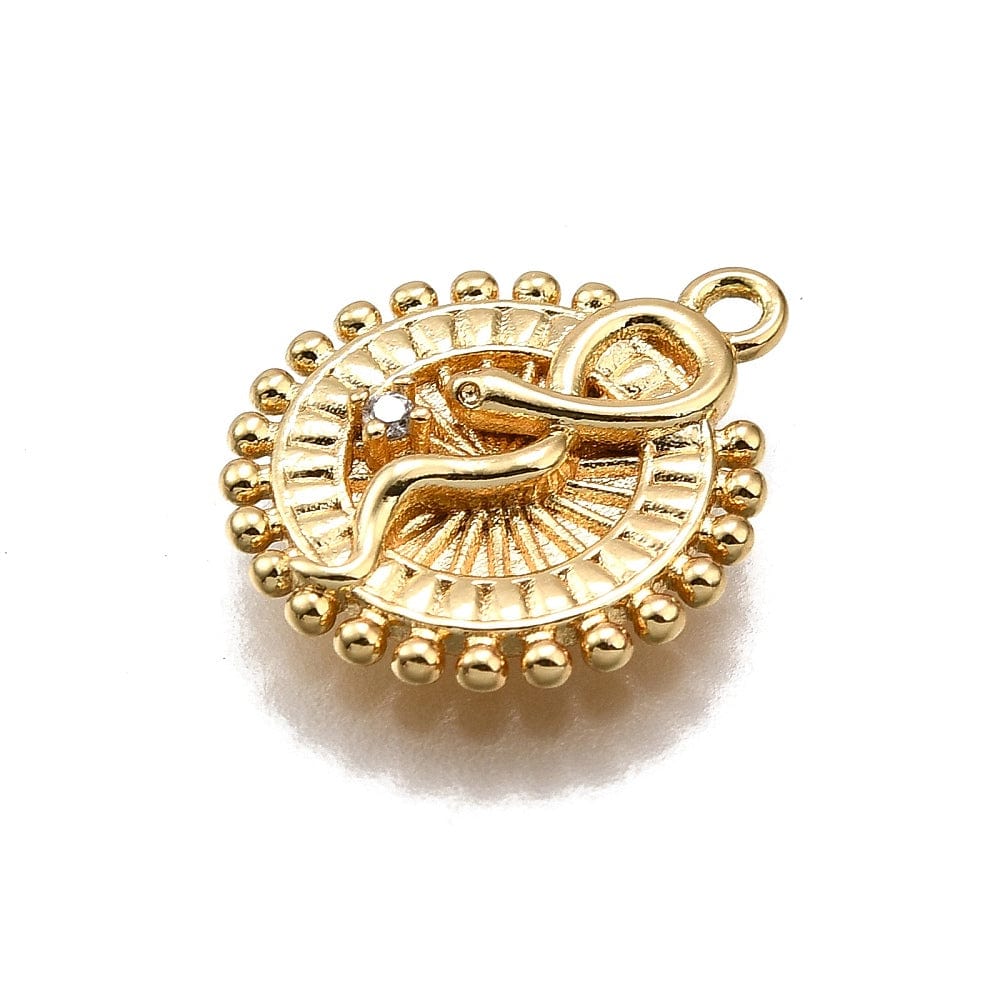 Vedhæng Med Slange og Zirkonia Sten, Forgyldt, 13x16mm - Uniq Perler - 114754