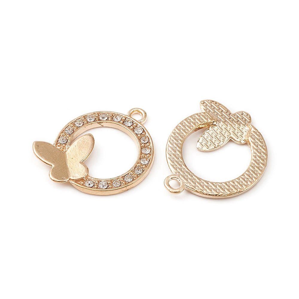 Vedhæng med Sommerfugl og Rhinsten – Gylden (23,5mm) - Uniq Perler -