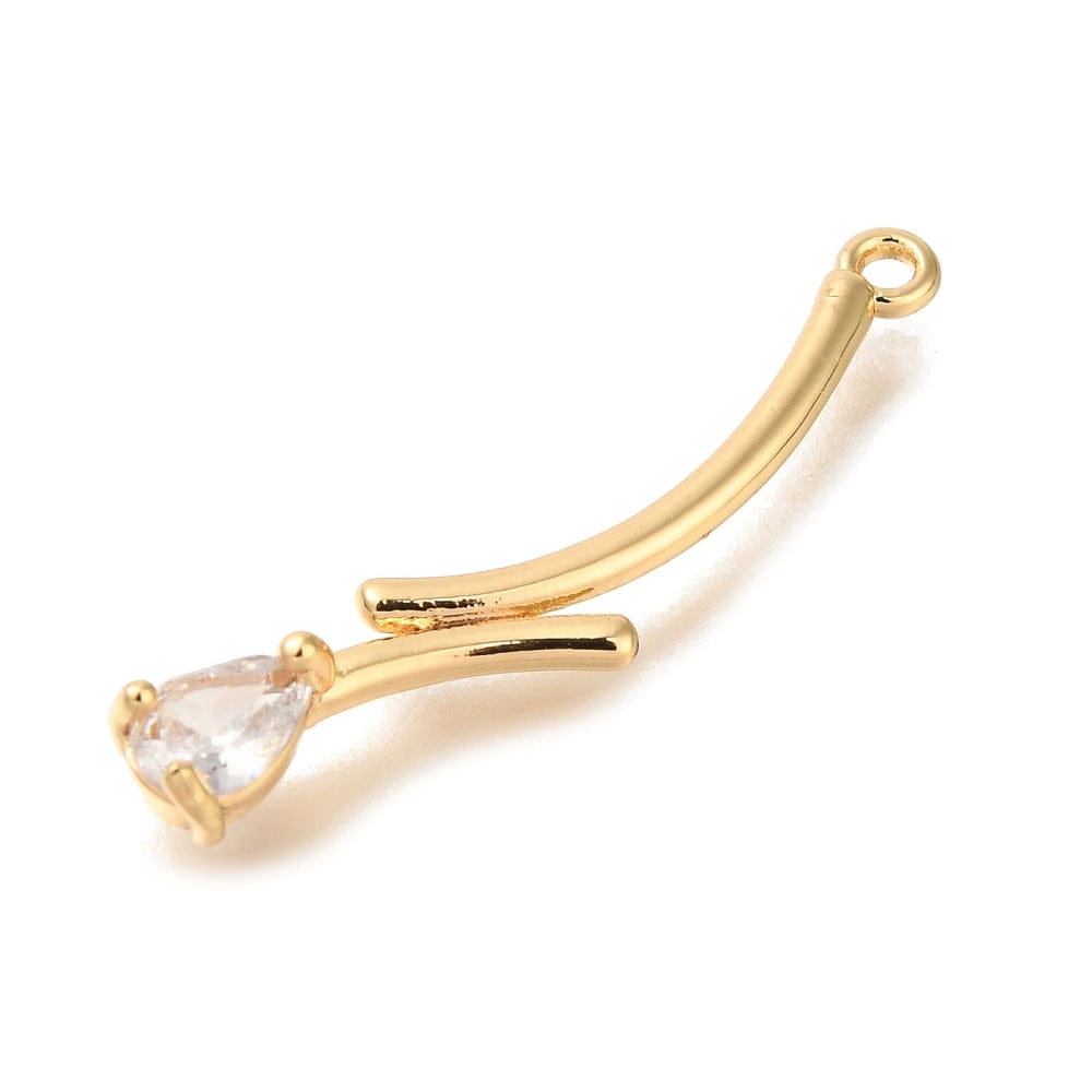 Vedhæng Med Zirkonia Sten - 18K Forgyldt (7x30,5mm), 2 stk. - Uniq Perler - 114710