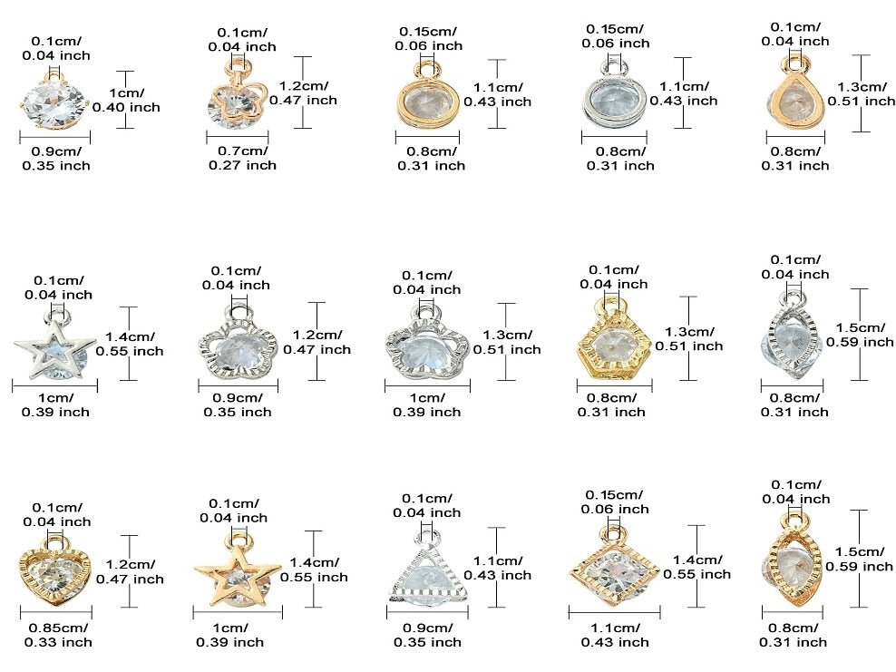 Vedhæng Mix med Zirkonia – 15 Stk., Assorterede Former - Uniq Perler - 116978