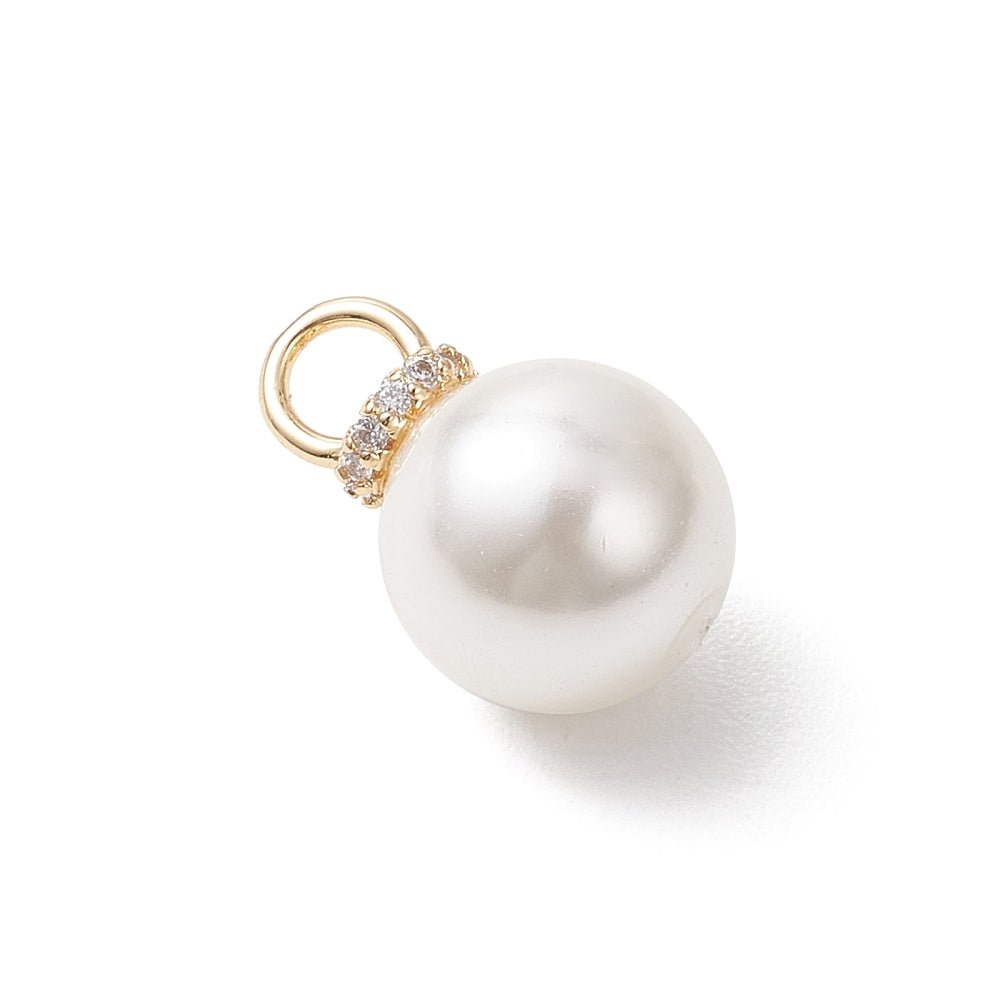 Vedhæng – Shell Perle Med Zirkonia, 18K Forgyldt Messing (17~20,5x12mm) 3 stk. - Uniq Perler - 124014