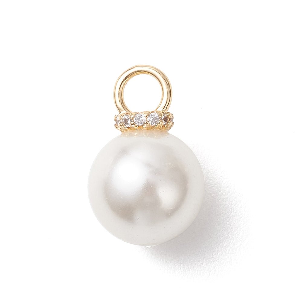 Vedhæng – Shell Perle Med Zirkonia, 18K Forgyldt Messing (17~20,5x12mm) 3 stk. - Uniq Perler - 124014