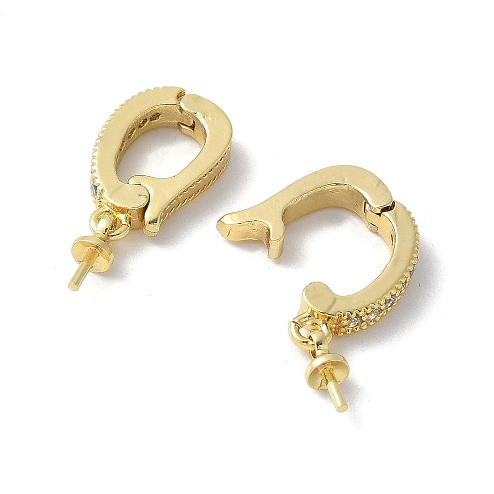 Vedhæng Til Anboret Perle Med Klare Zirkonia Sten, Langtidsholdbar Forgyldt, 18x7mm - Uniq Perler - 863967