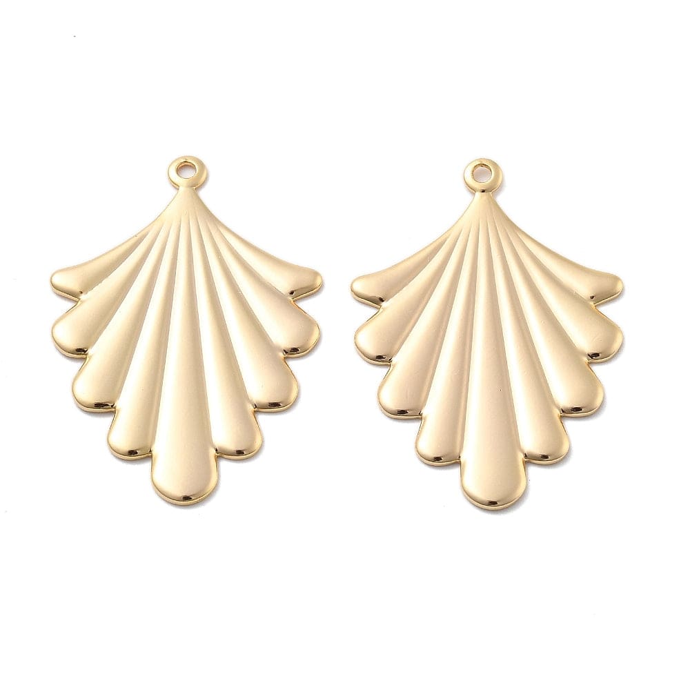 Vifte/Blad Vedhæng, 18K Forgyldt, (32x22mm) - Uniq Perler - 114495