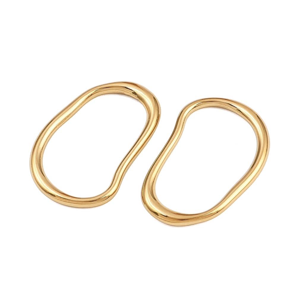 Wavy Rustfrit Stål – Wavy Oval, Forgyldt (18x26,5mm, 2 stk) - Uniq Perler - 116188