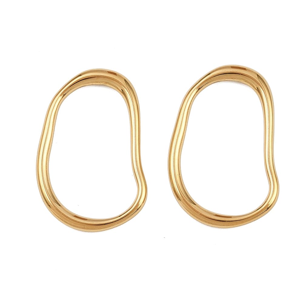 Wavy Rustfrit Stål – Wavy Oval, Forgyldt (18x26,5mm, 2 stk) - Uniq Perler - 116188