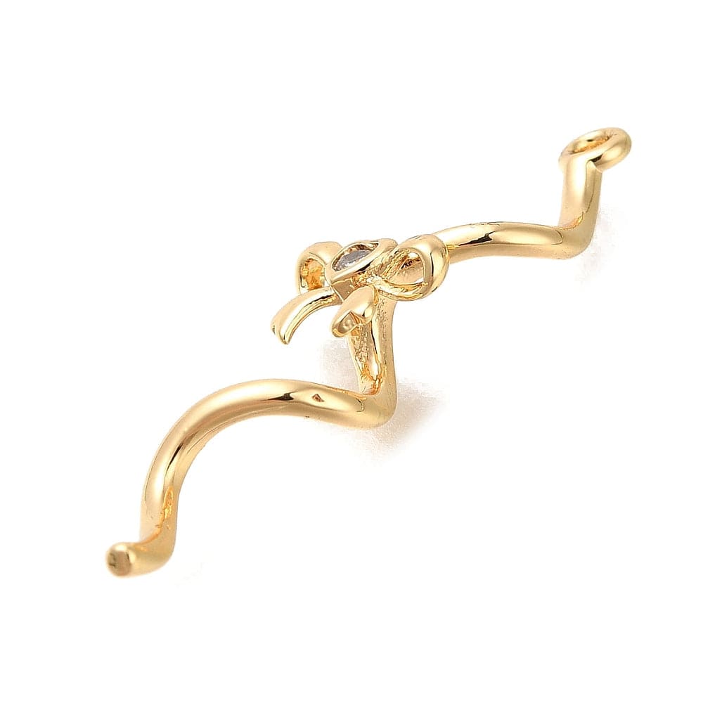 Wavy Vedhæng Med Zirkonia Sten Og Sløjfe, Forgyldt, 31x9mm - Uniq Perler - 114222