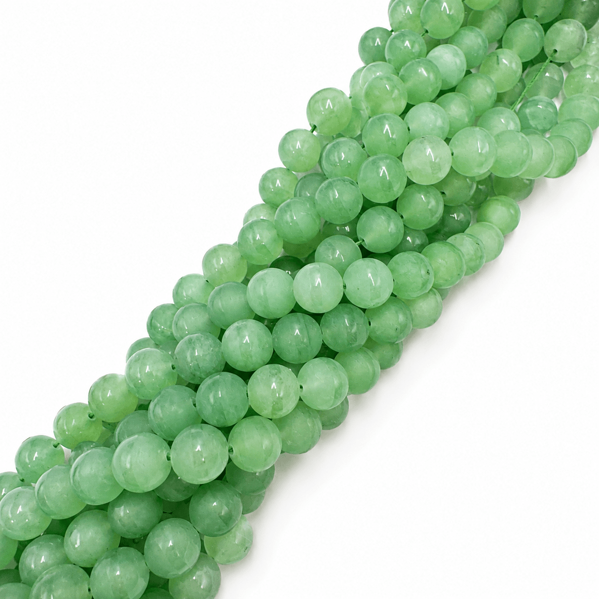 White Jade – Grøn, Runde, Frostet (10mm) - Uniq Perler - 115910