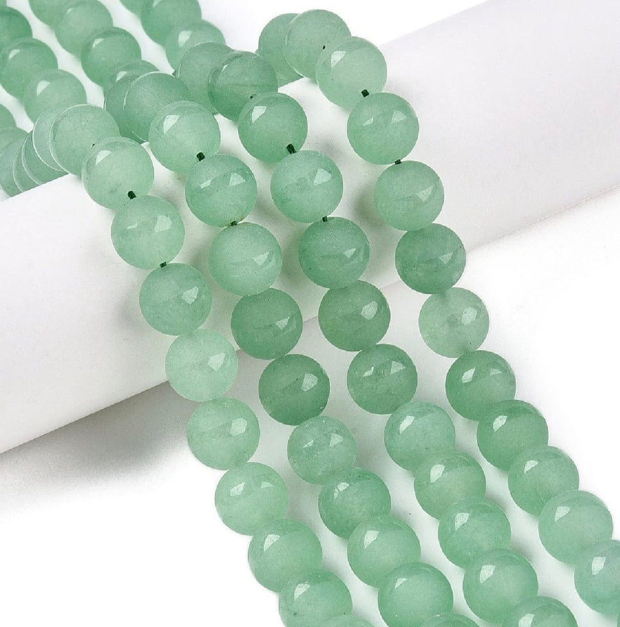 White Jade – Grøn, Runde, Frostet (10mm) - Uniq Perler - 115910