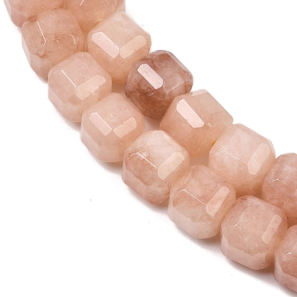 White Jade Perler – Fersken, Facetterede Kubeformede (7,5~8x8x8mm) - Uniq Perler - 125917