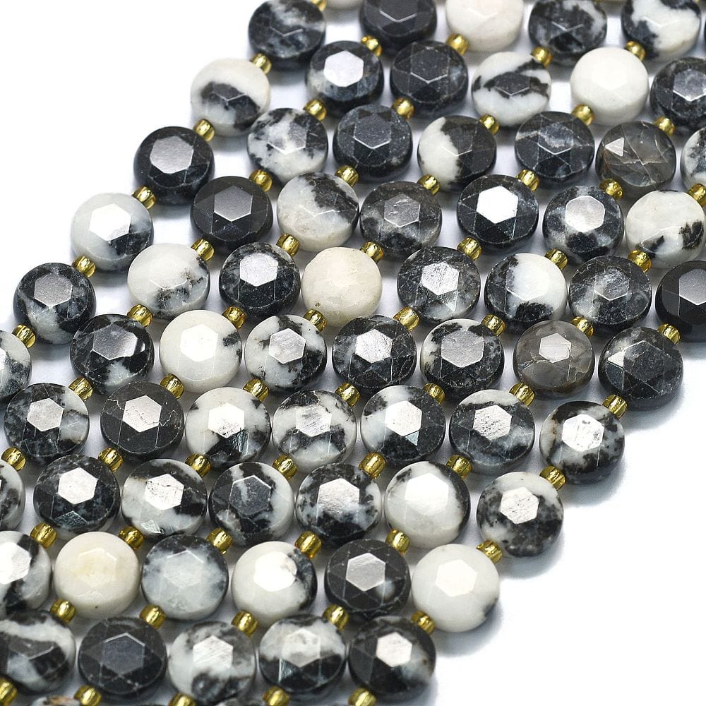 Zebra Jaspis, Møntformet, Facetteret, 8x5mm - Uniq Perler - 542389